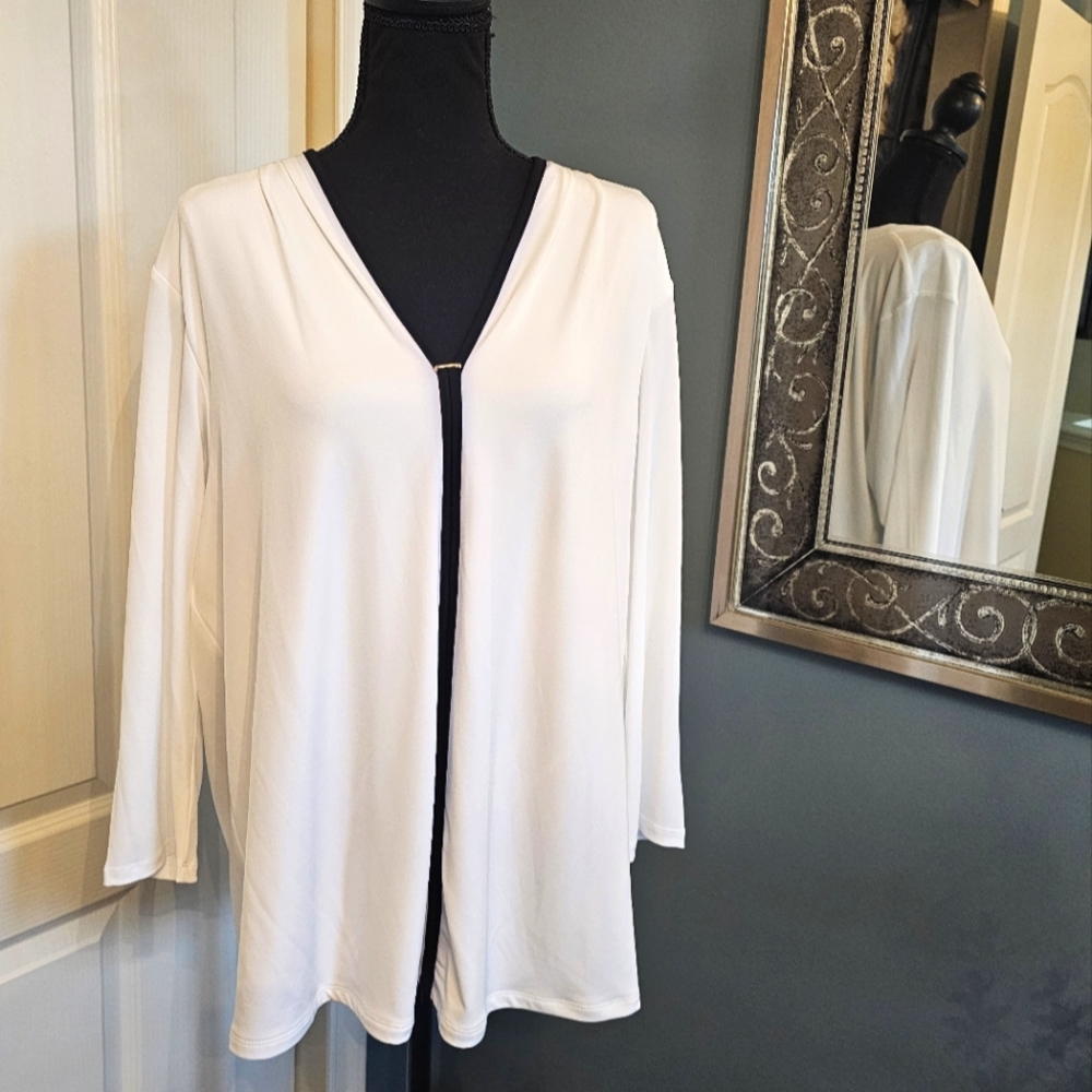 Calvin Klein white black blouse top shirt sleeves